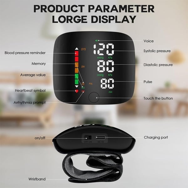 LUMIVO™ Wrist Blood Pressure Monitor – LED Display, Adjustable, Health Tracking